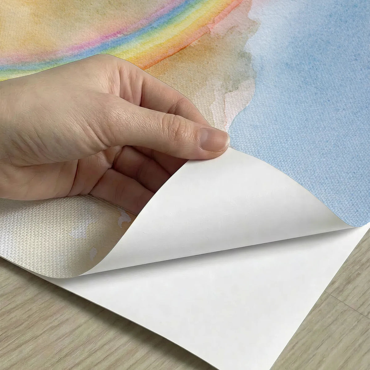 Peel-and-stick detail of Rainbow Arc Study Wallpaper Mural by Whimsy Tots