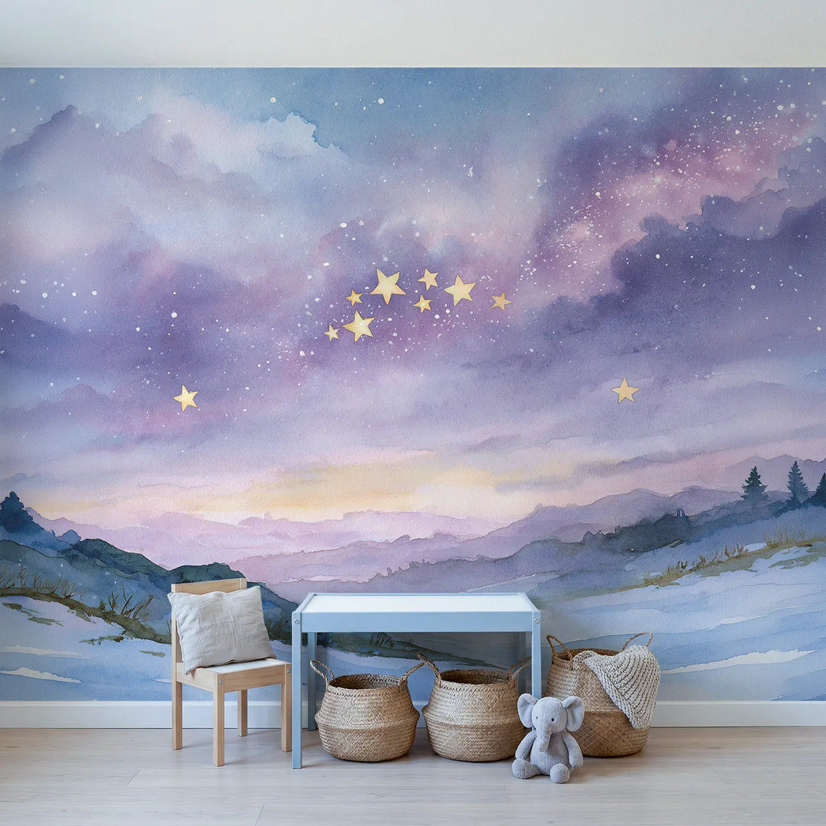 Star Cluster Study Wallpaper Mural in playroom setting by Whimsy Tots