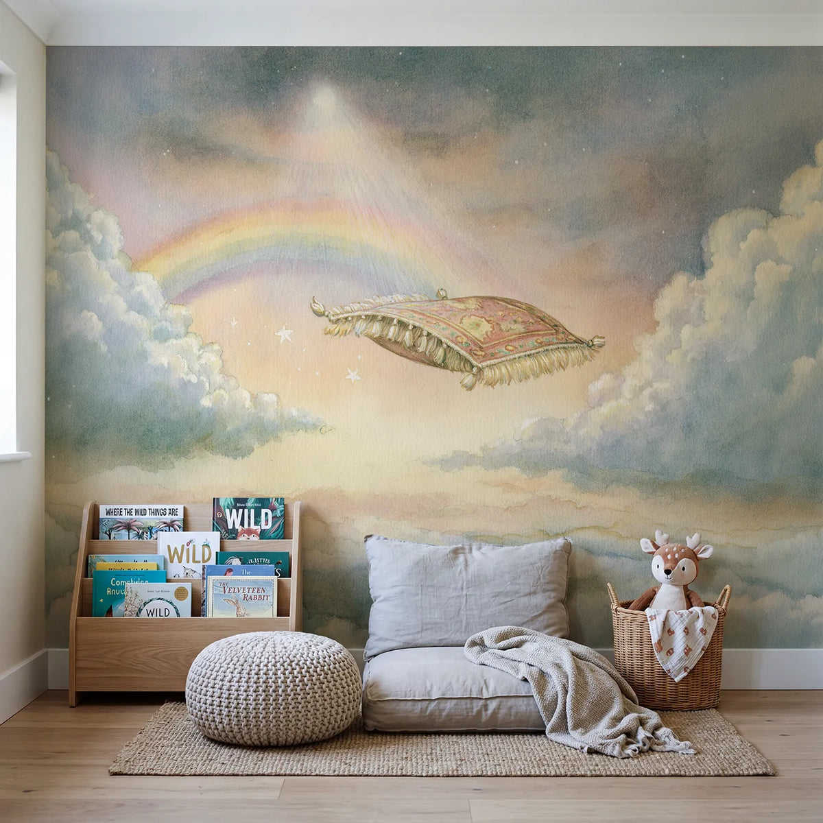 Little Magic Carpet Wallpaper Mural in playroom setting by Whimsy Tots