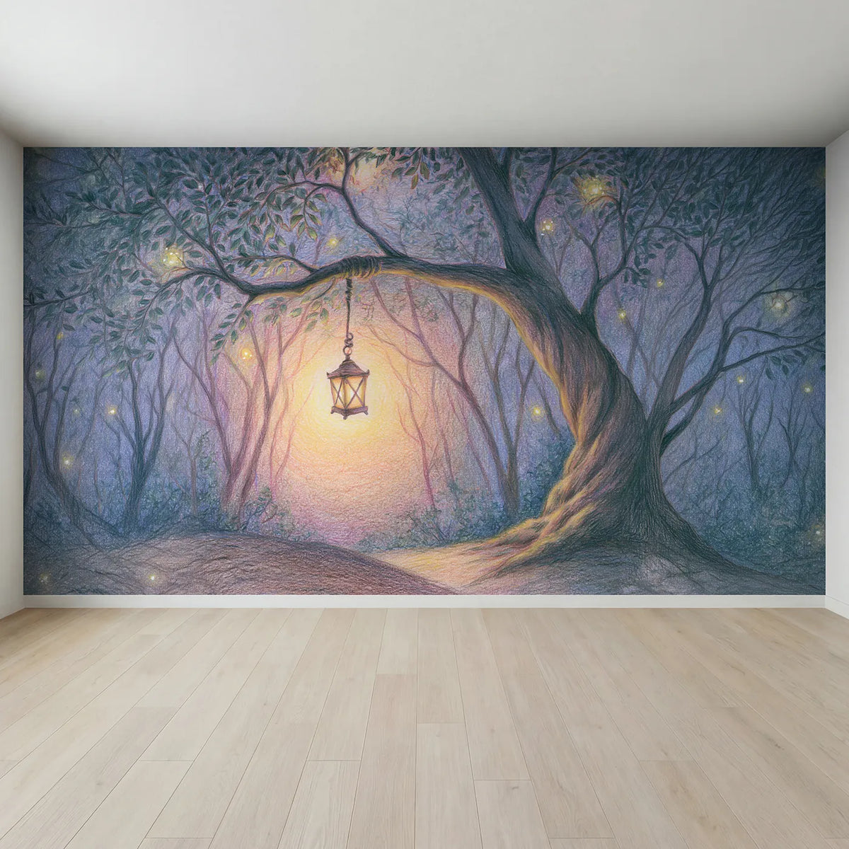 Full view of Soft Enchanted Lantern Wallpaper Mural by Whimsy Tots