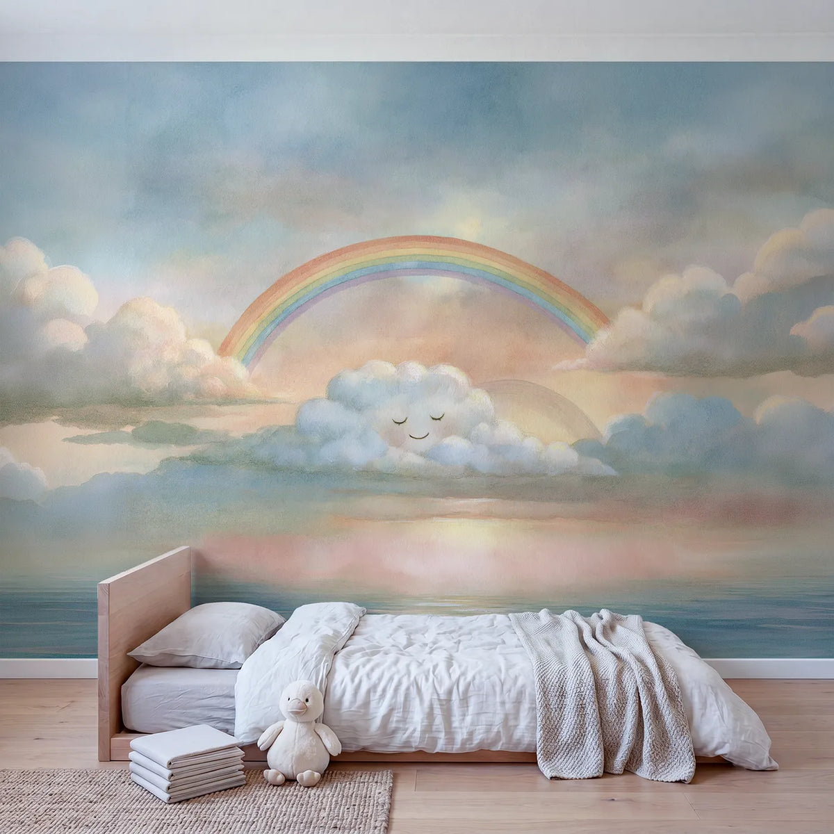 Nursery Rainbow Dream Wallpaper Mural in playroom setting by Whimsy Tots