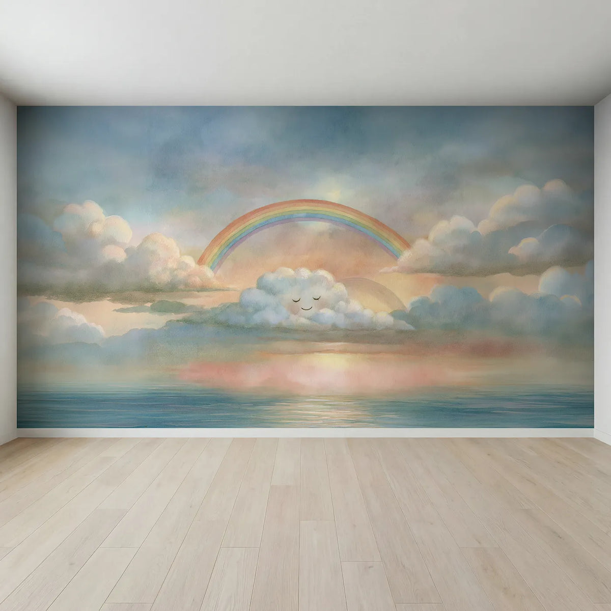 Full view of Nursery Rainbow Dream Wallpaper Mural by Whimsy Tots