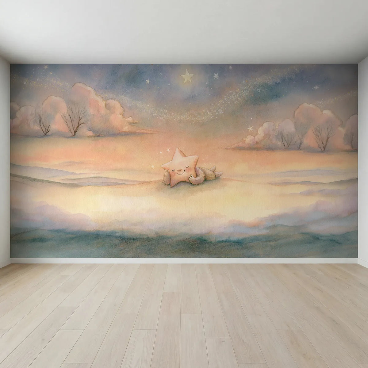 Full view of Sleepy Star Friend Wallpaper Mural by Whimsy Tots