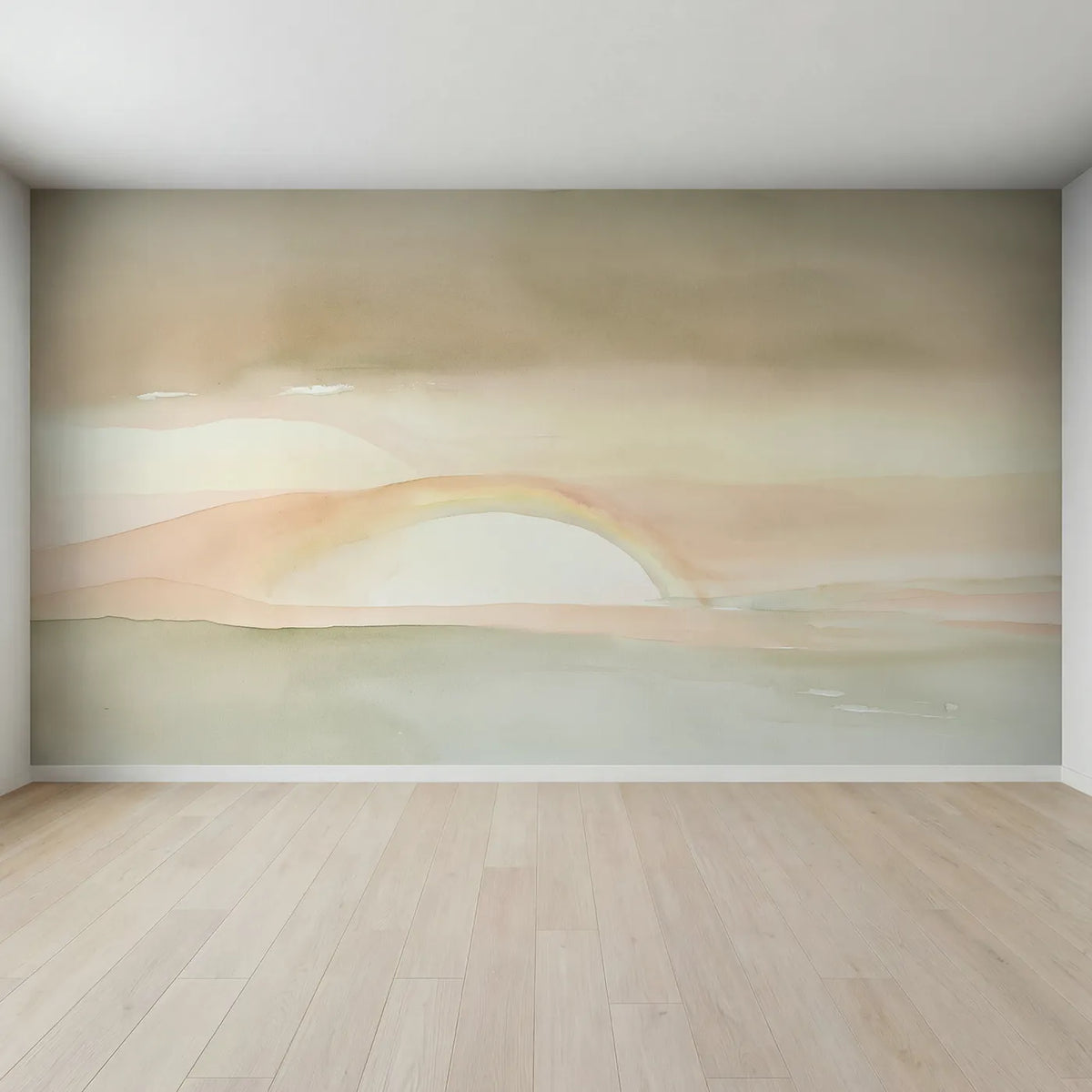 Full view of Soft Nursery Rainbow Wallpaper Mural by Whimsy Tots