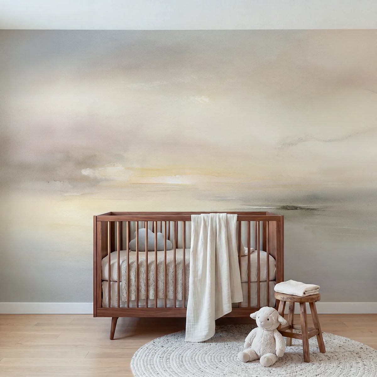 Chalk-pastel wall mural of the softest pastel haze by Whimsy Tots