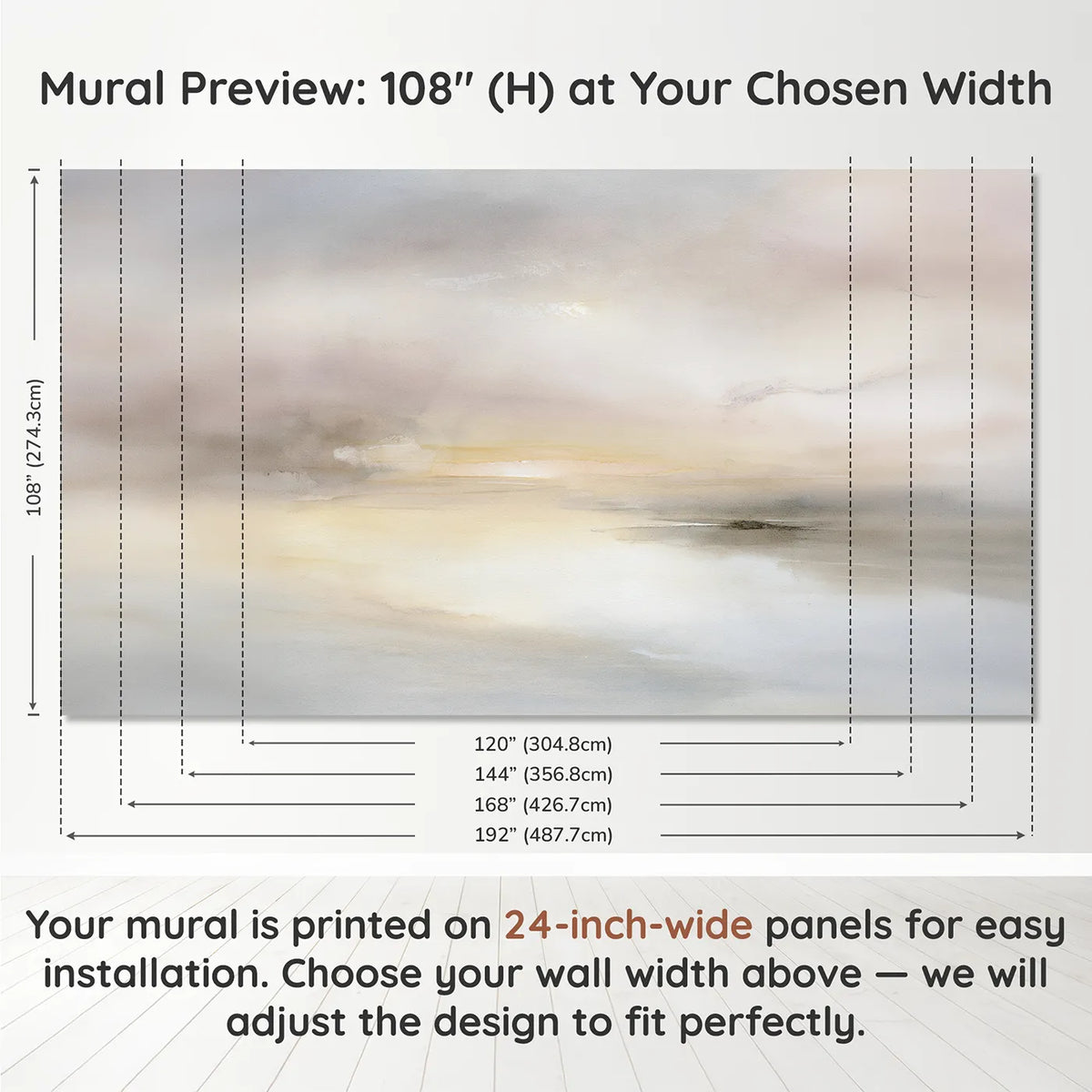 Panel layout and dimensions for Dreamy Pastel Haze Wallpaper Mural by Whimsy Tots