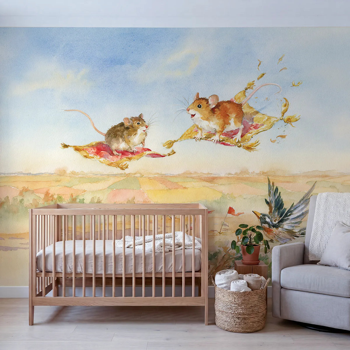 The Magic Carpet Lesson Wallpaper Mural in playroom setting by Whimsy Tots