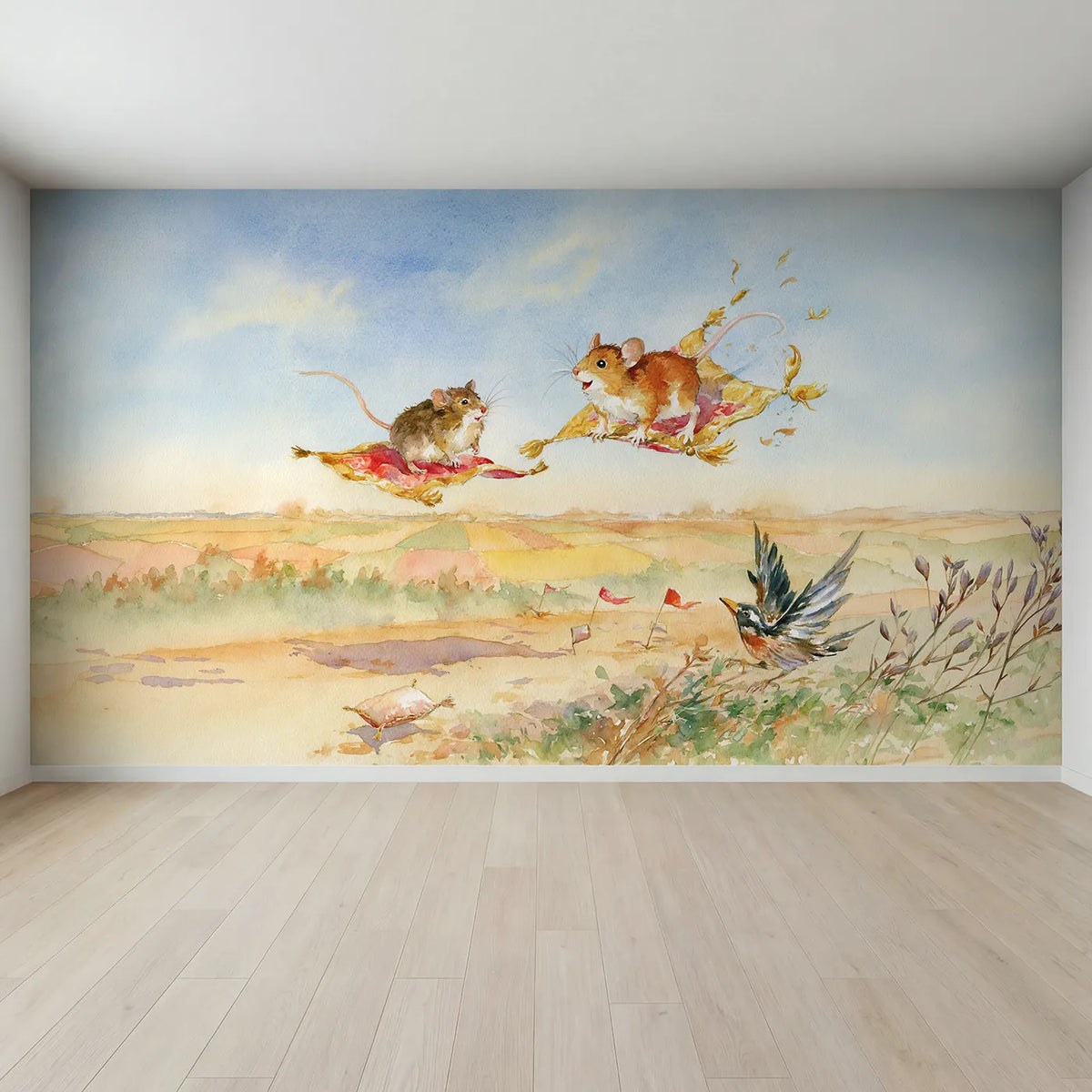 Full view of The Magic Carpet Lesson Wallpaper Mural by Whimsy Tots