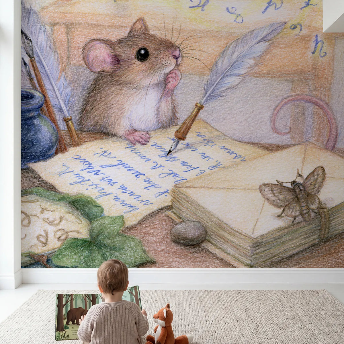 Child in nursery with The Magic Ink Pot Wallpaper Mural by Whimsy Tots