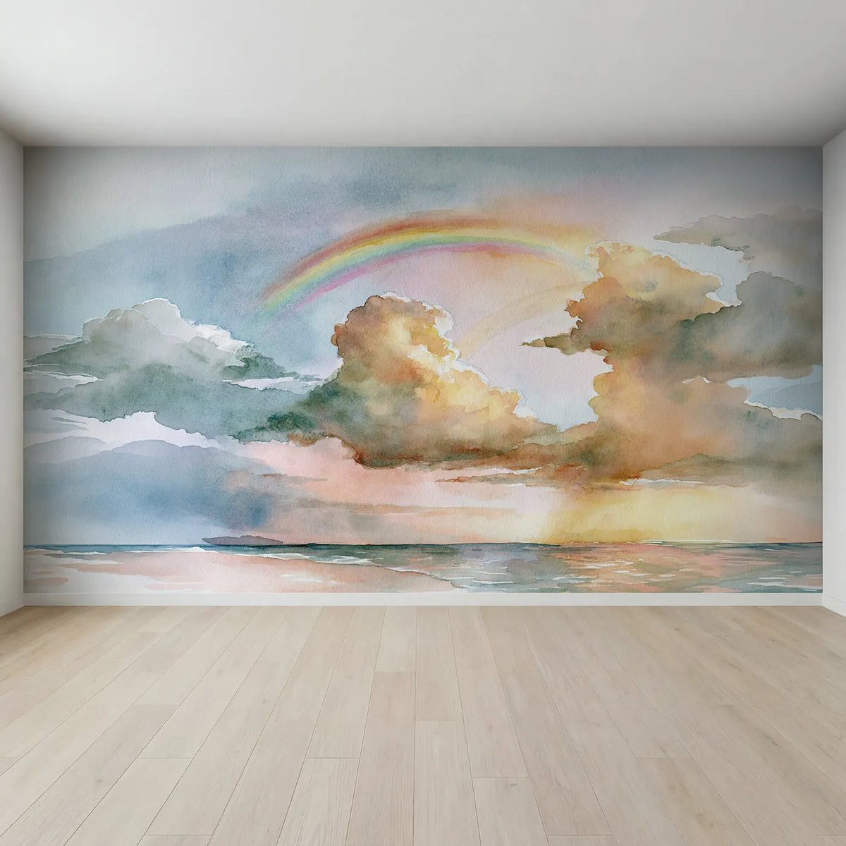 Full view of Soft Cloud Rainbow Wallpaper Mural by Whimsy Tots