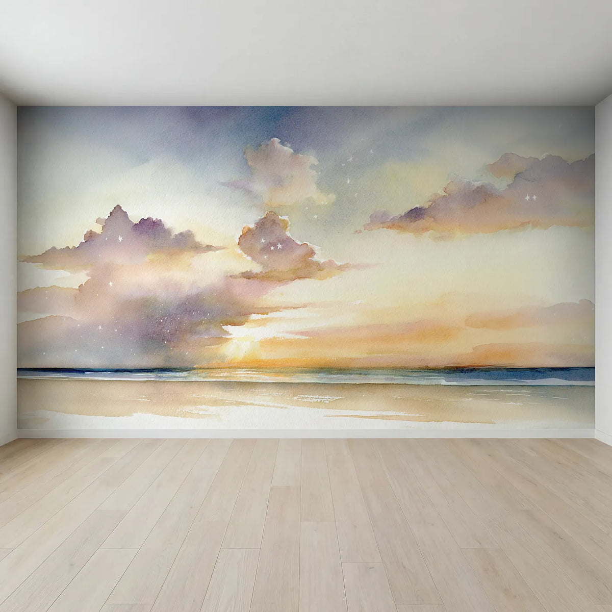 Full view of Gentle Star Cloud Wallpaper Mural by Whimsy Tots
