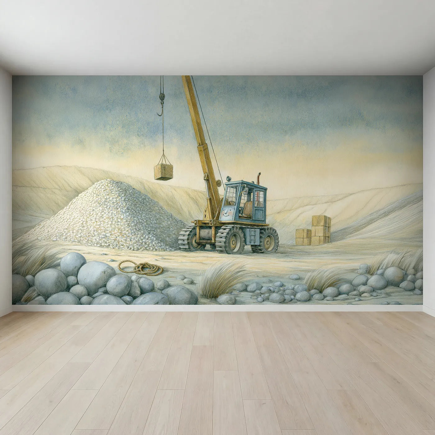 Full view of Little Crane Friend Wallpaper Mural by Whimsy Tots