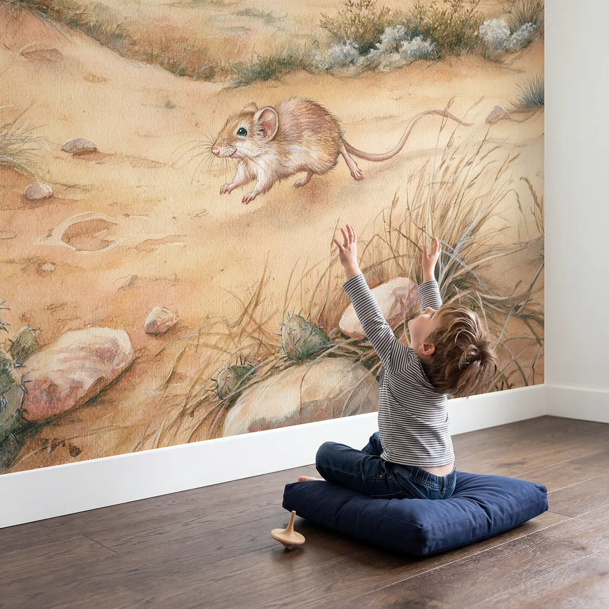 Child in nursery with Tiny Kangaroo Rat Wallpaper Mural by Whimsy Tots