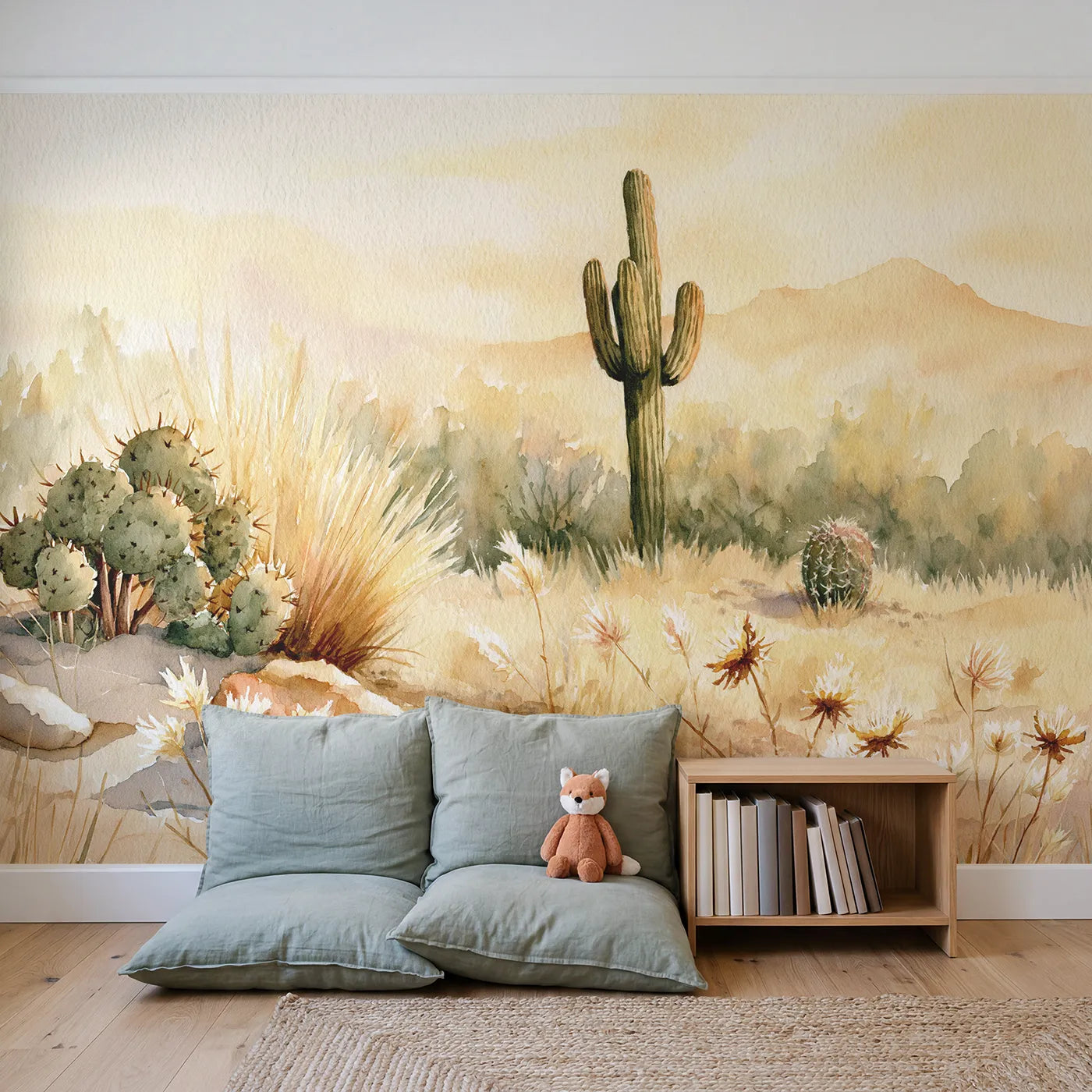 Saguaro Cactus Study Wallpaper Mural in playroom setting by Whimsy Tots