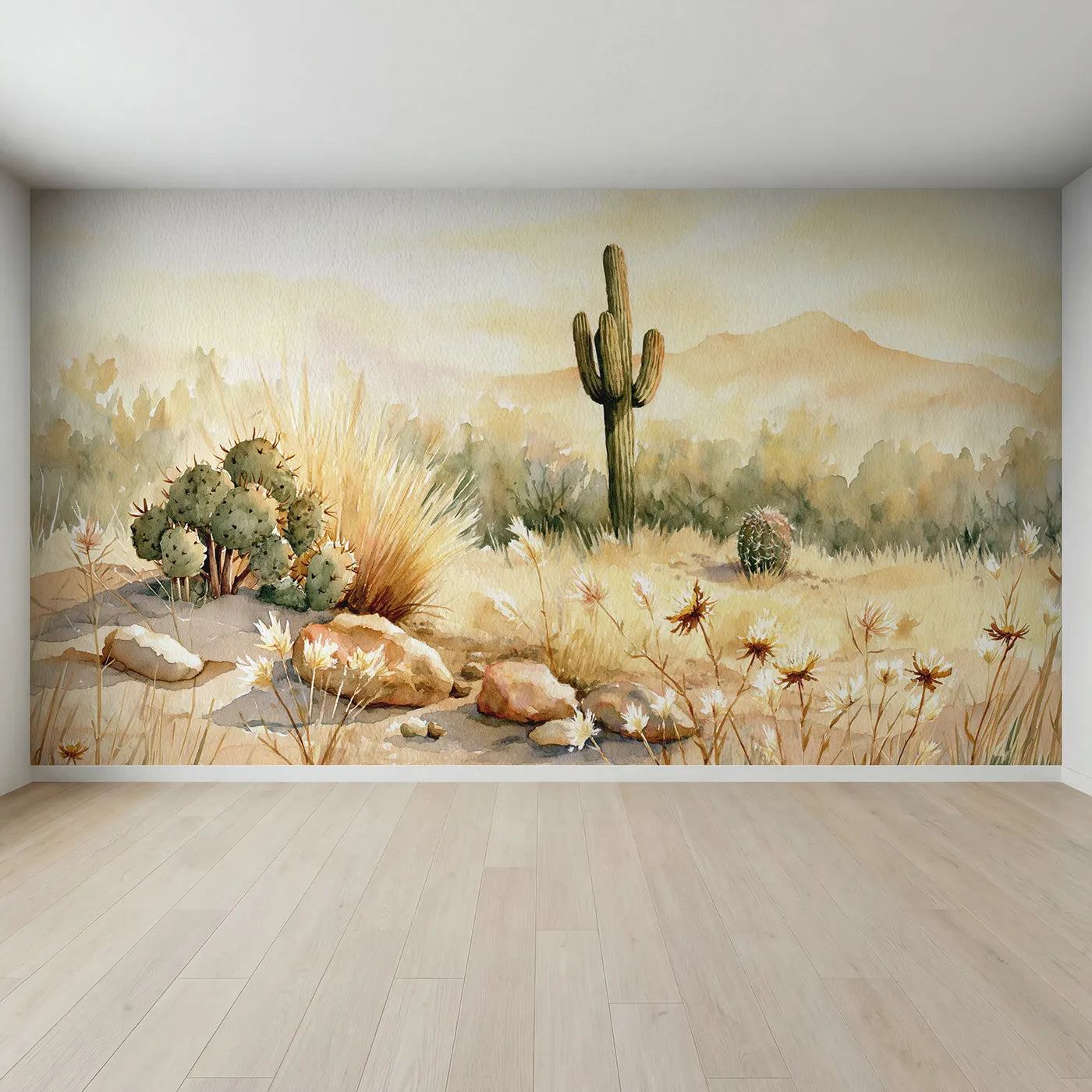 Full view of Saguaro Cactus Study Wallpaper Mural by Whimsy Tots