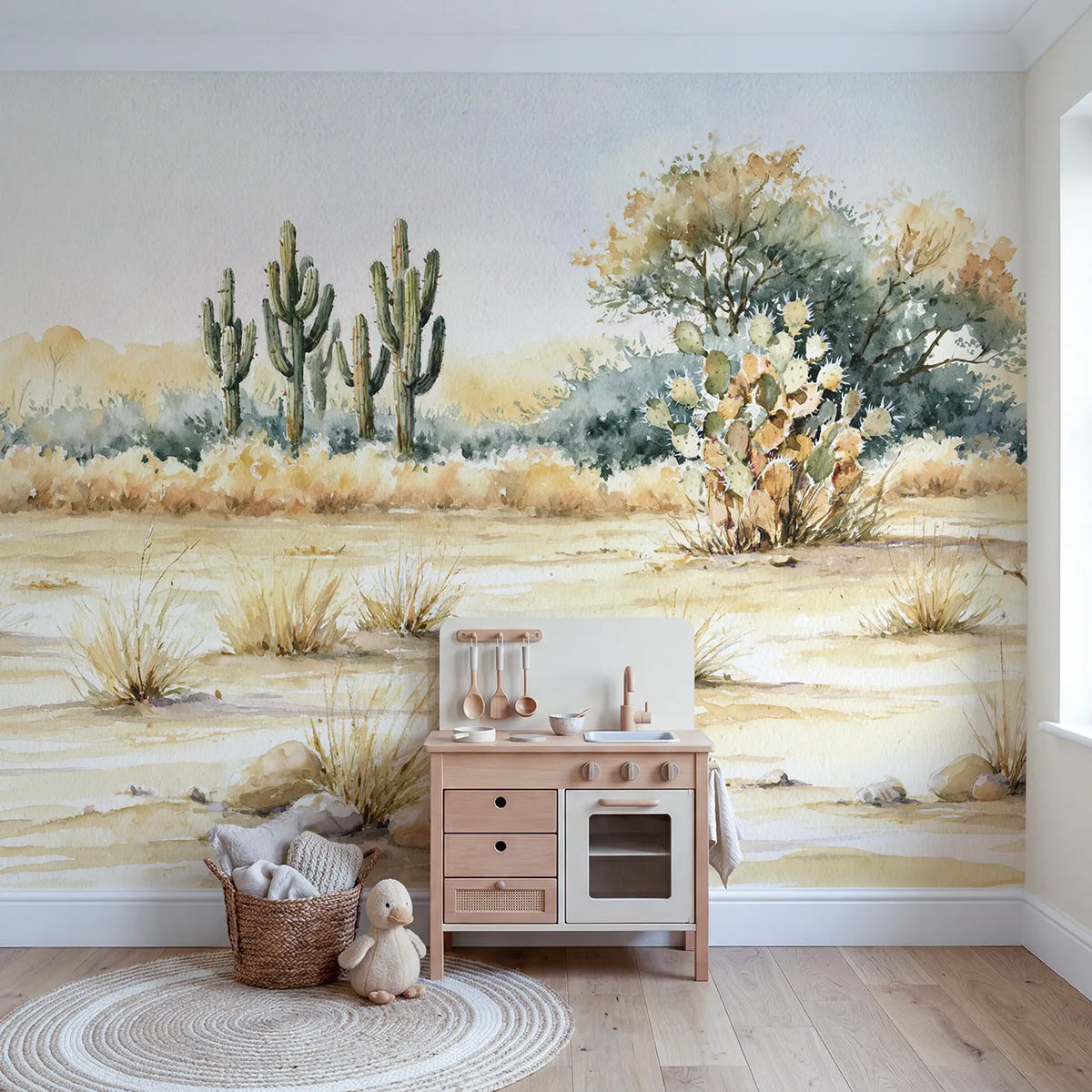 Cactus Garden Study Wallpaper Mural in playroom setting by Whimsy Tots