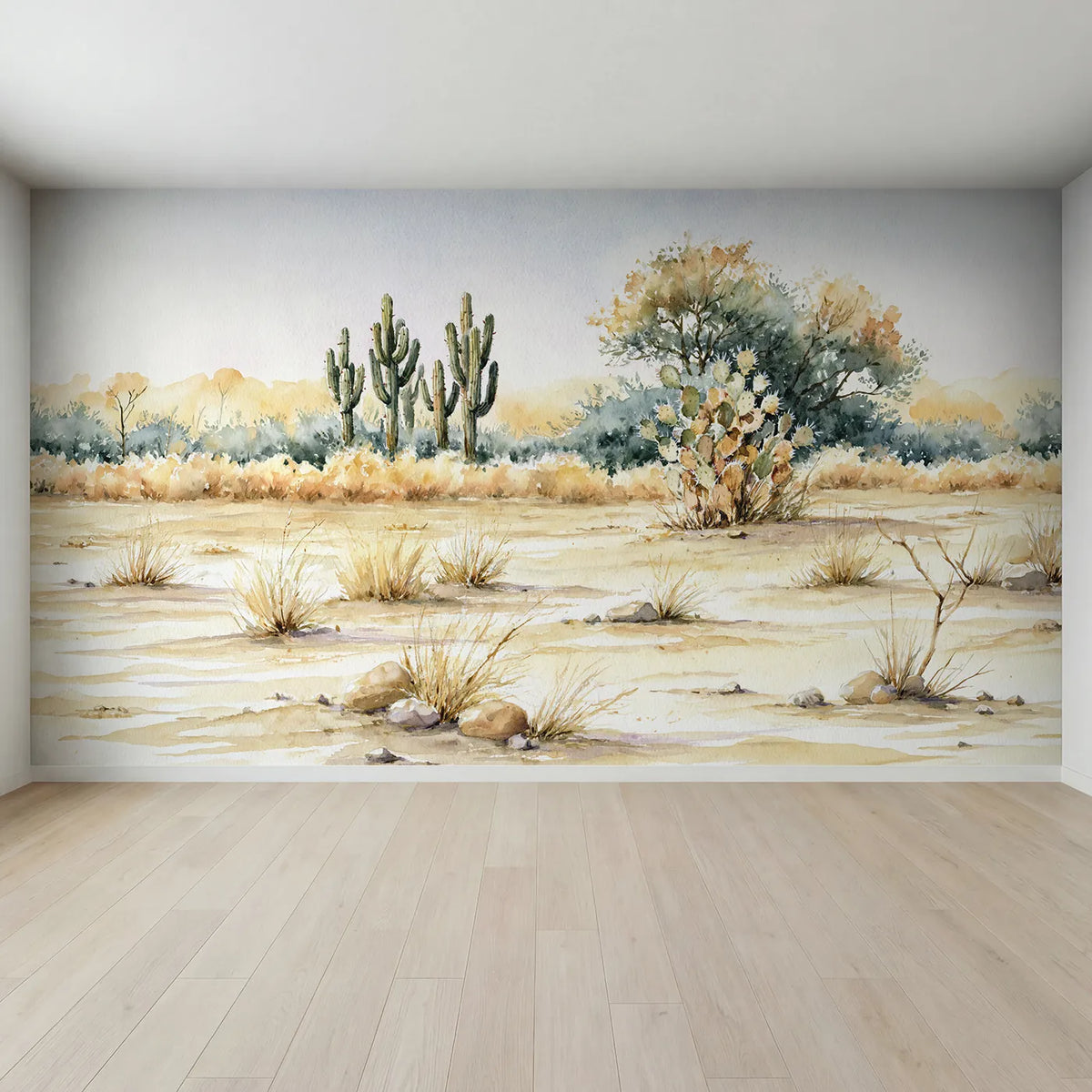 Full view of Cactus Garden Study Wallpaper Mural by Whimsy Tots