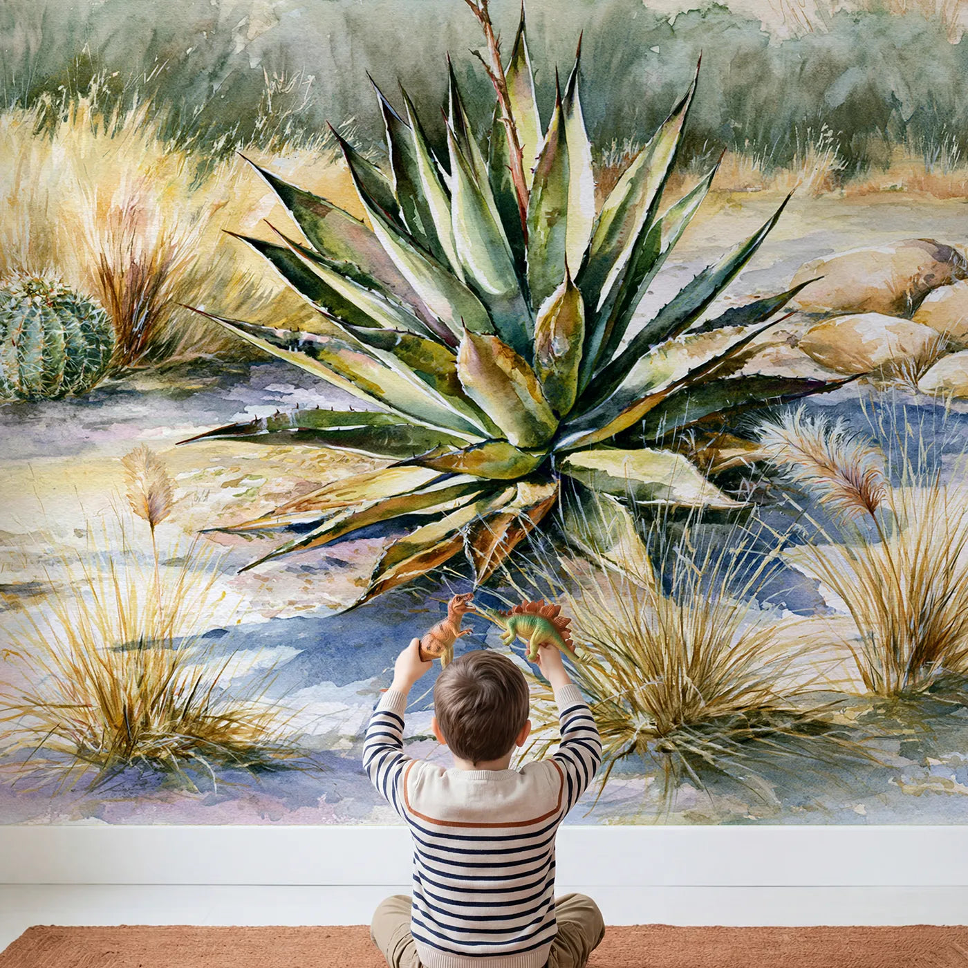 Child in nursery with Agave Plant Study Wallpaper Mural by Whimsy Tots