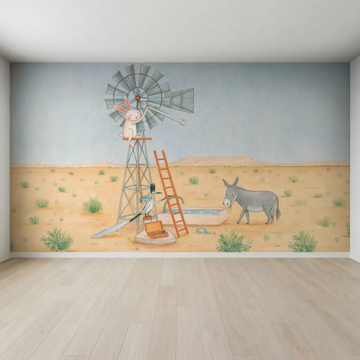 Full view of Fixing the Windpump Wallpaper Mural by Whimsy Tots
