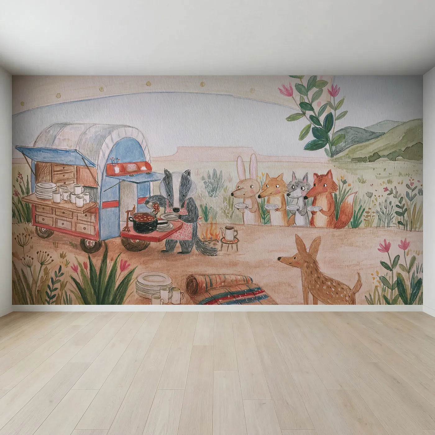 Full view of The Chuckwagon Breakfast Wallpaper Mural by Whimsy Tots