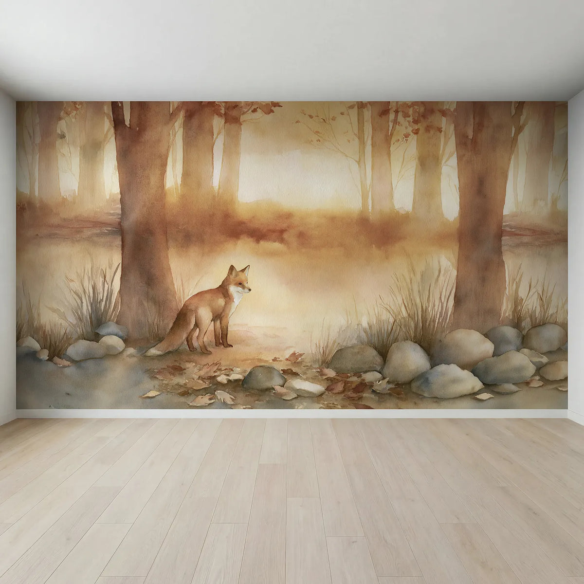 Full view of Quiet Fox Dusk Wallpaper Mural by Whimsy Tots