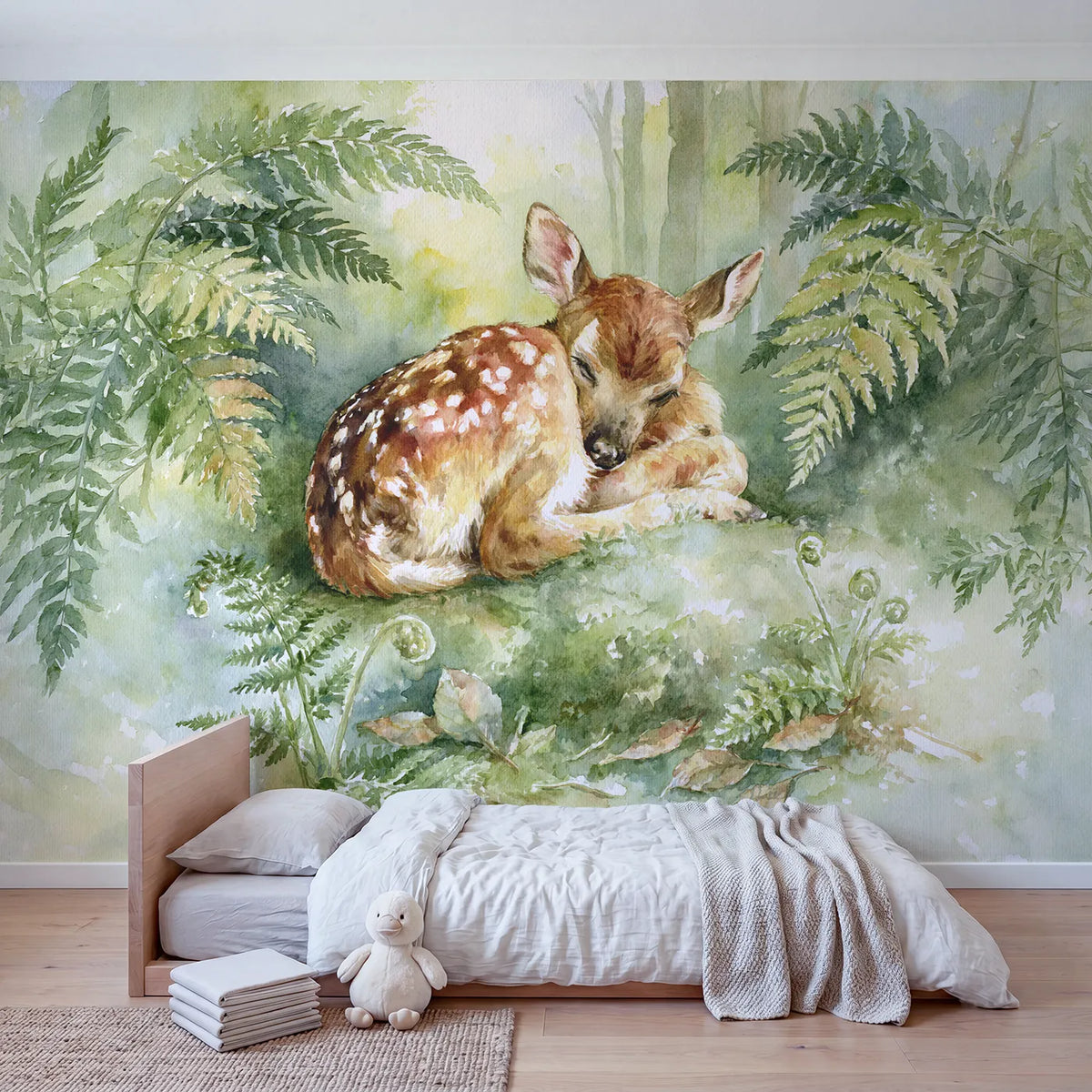 Spotted Fawn Rest Wallpaper Mural in playroom setting by Whimsy Tots