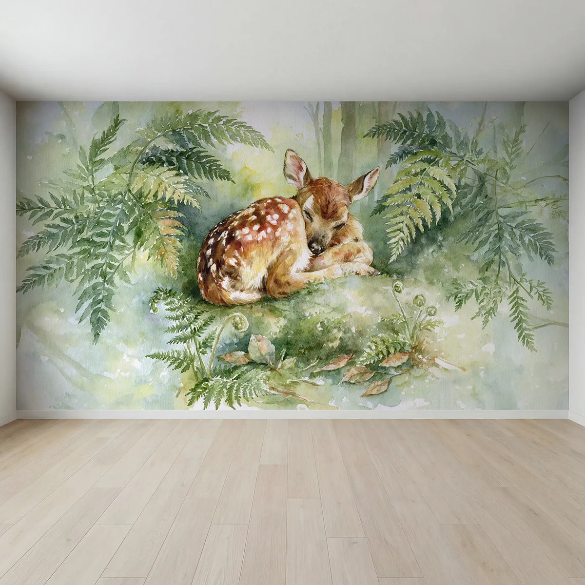 Full view of Spotted Fawn Rest Wallpaper Mural by Whimsy Tots