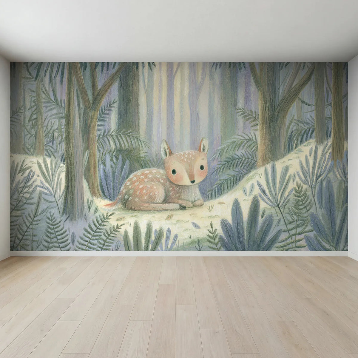 Full view of Pencil Soft Fawn Wallpaper Mural by Whimsy Tots
