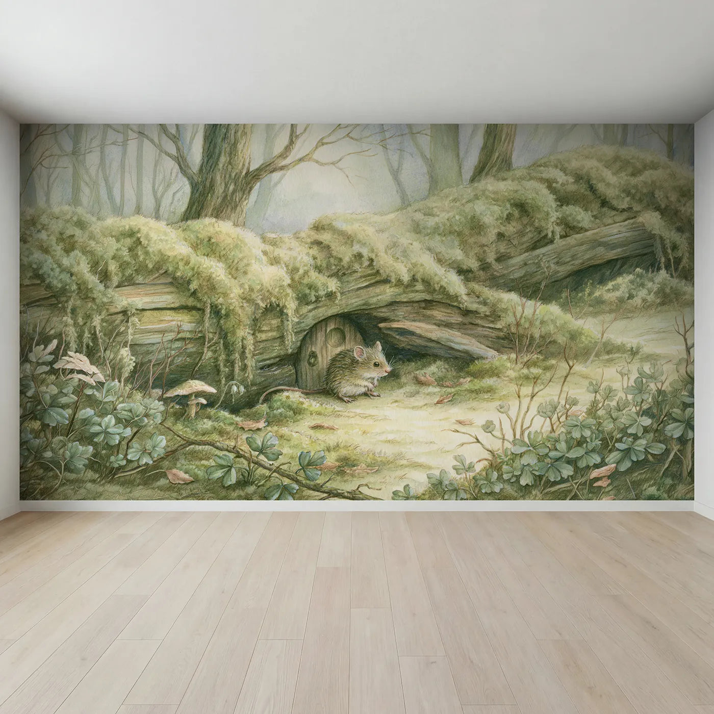 Full view of Little Mouse House Wallpaper Mural by Whimsy Tots