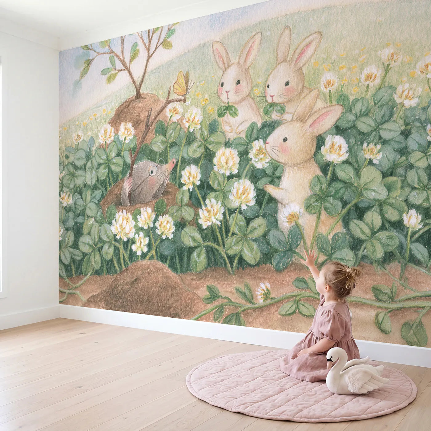 Child in nursery with Mole Periscope Surprise Wallpaper Mural by Whimsy Tots