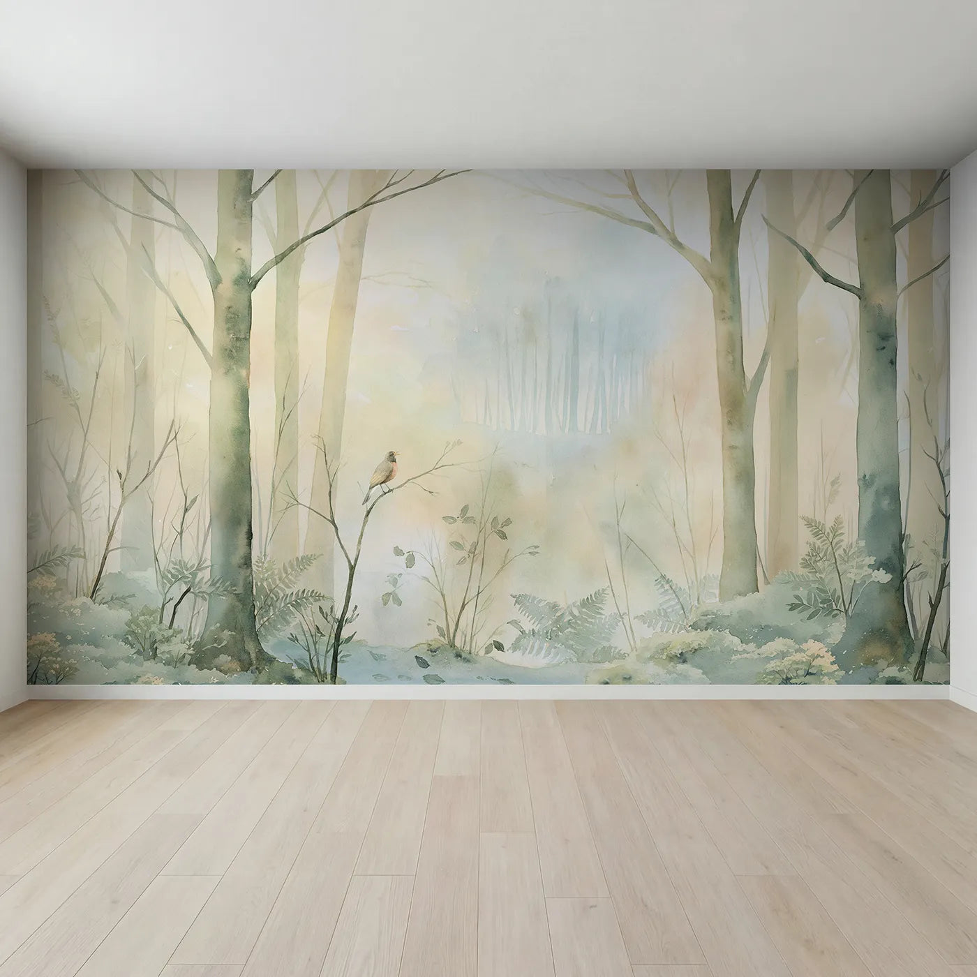 Full view of Dawn Robin Song Wallpaper Mural by Whimsy Tots
