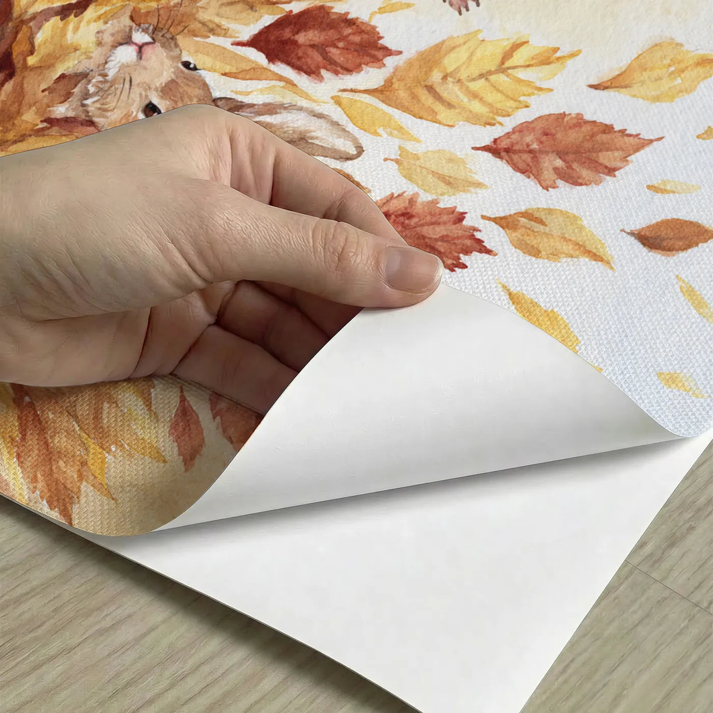 Peel-and-stick detail of Hedgehog Leaf Pile Jump Wallpaper Mural by Whimsy Tots
