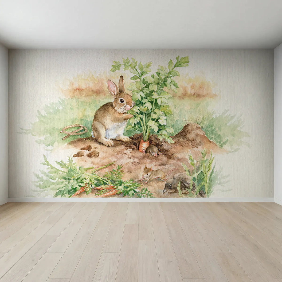 Full view of The Great Carrot Tug Wallpaper Mural by Whimsy Tots