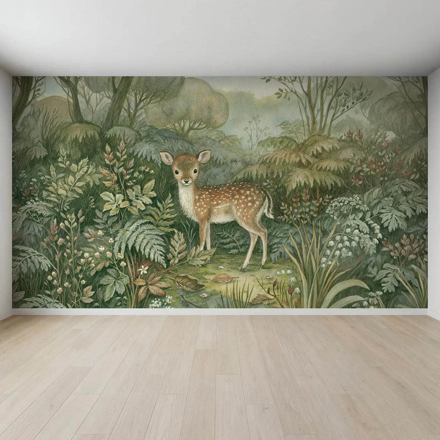 Full view of Gentle Fallow Deer Wallpaper Mural by Whimsy Tots