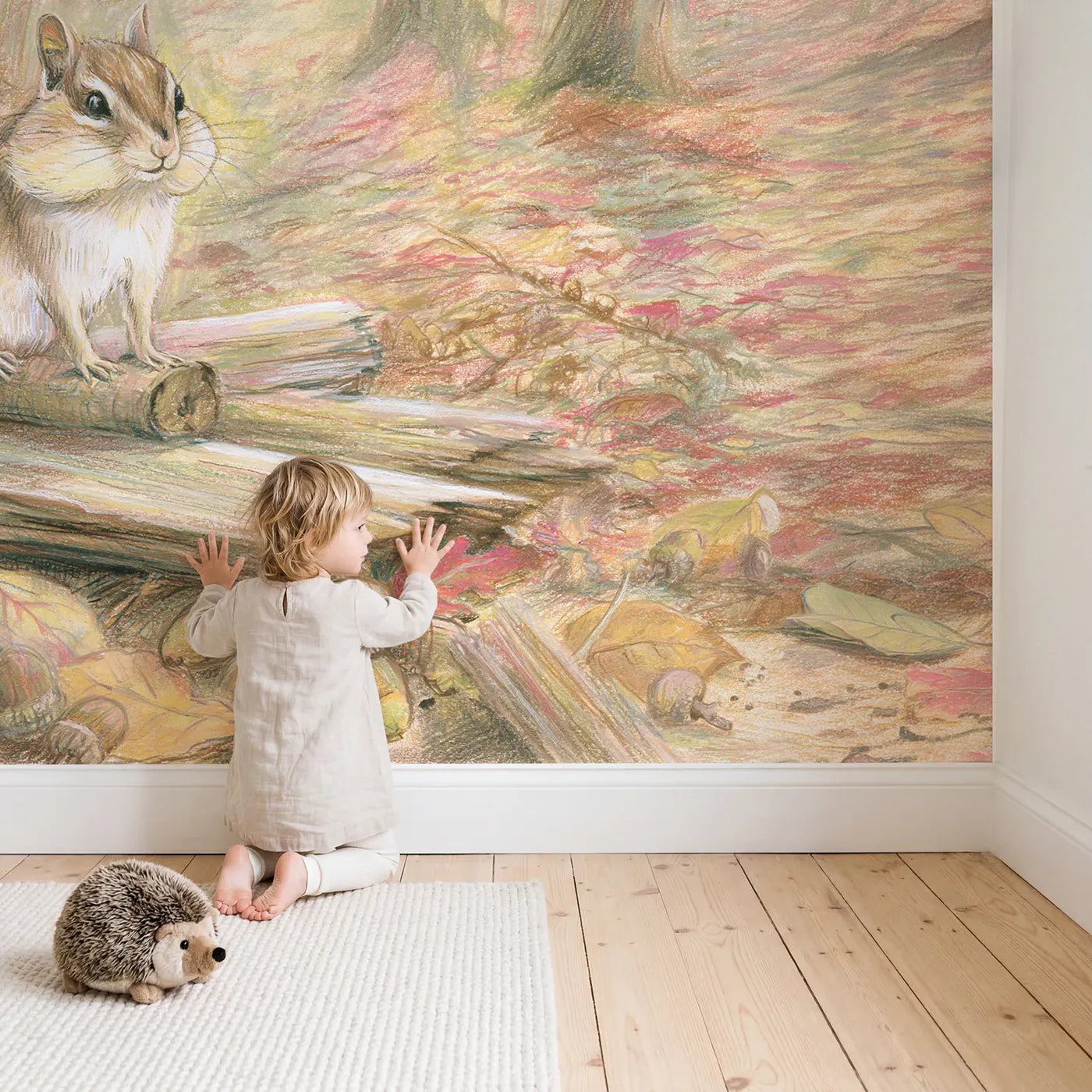 Child in nursery with Chipmunk with Full Cheeks Wallpaper Mural by Whimsy Tots