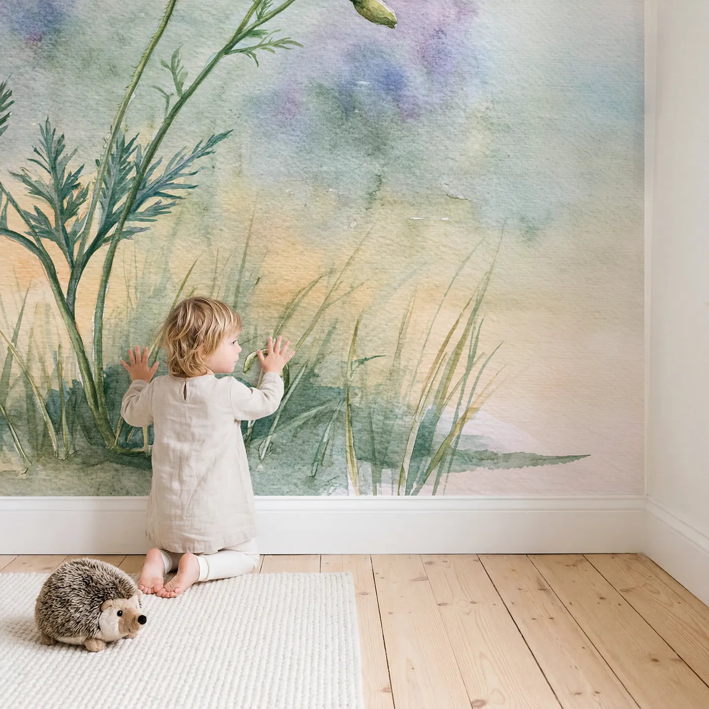 Child in nursery with Red Poppy Study Wallpaper Mural by Whimsy Tots