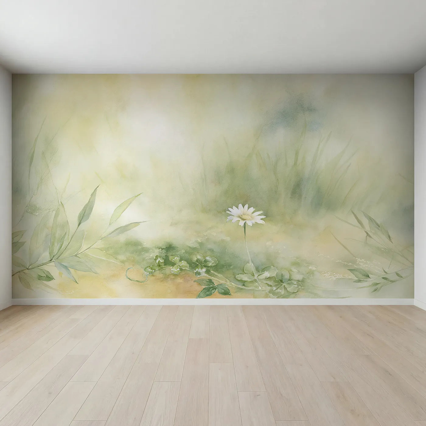 Full view of Gentle Daisy Light Wallpaper Mural by Whimsy Tots