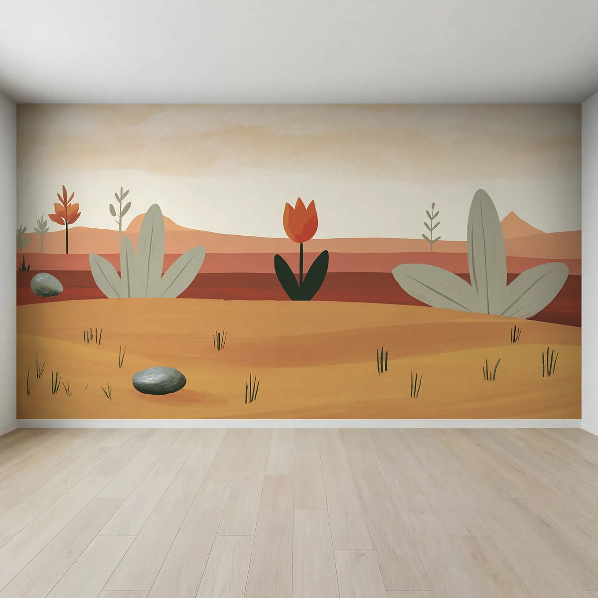 Full view of Folk Tulip Bloom Wallpaper Mural by Whimsy Tots