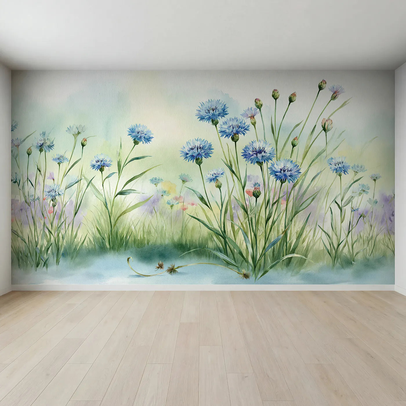 Full view of Cornflower Meadow Detail Wallpaper Mural by Whimsy Tots