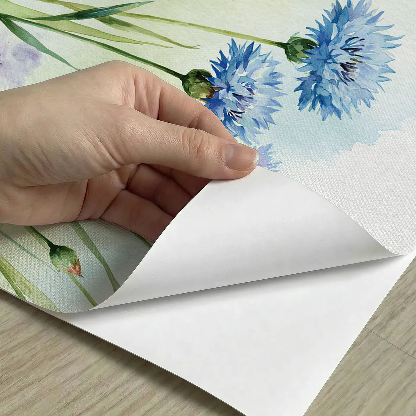 Peel-and-stick detail of Cornflower Meadow Detail Wallpaper Mural by Whimsy Tots