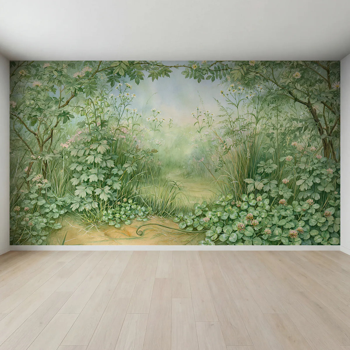 Full view of Meadow Flower Stroll Wallpaper Mural by Whimsy Tots