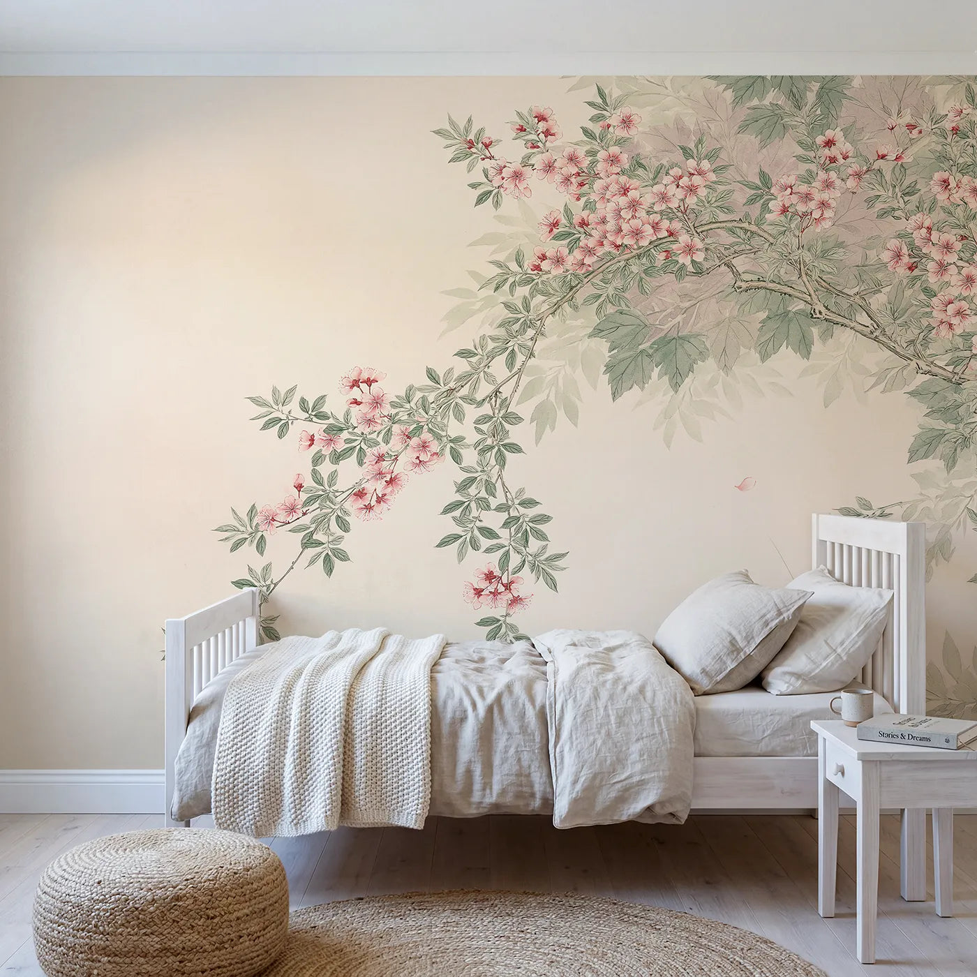 Chinoiserie wall mural of a plum blossom spray by Whimsy Tots
