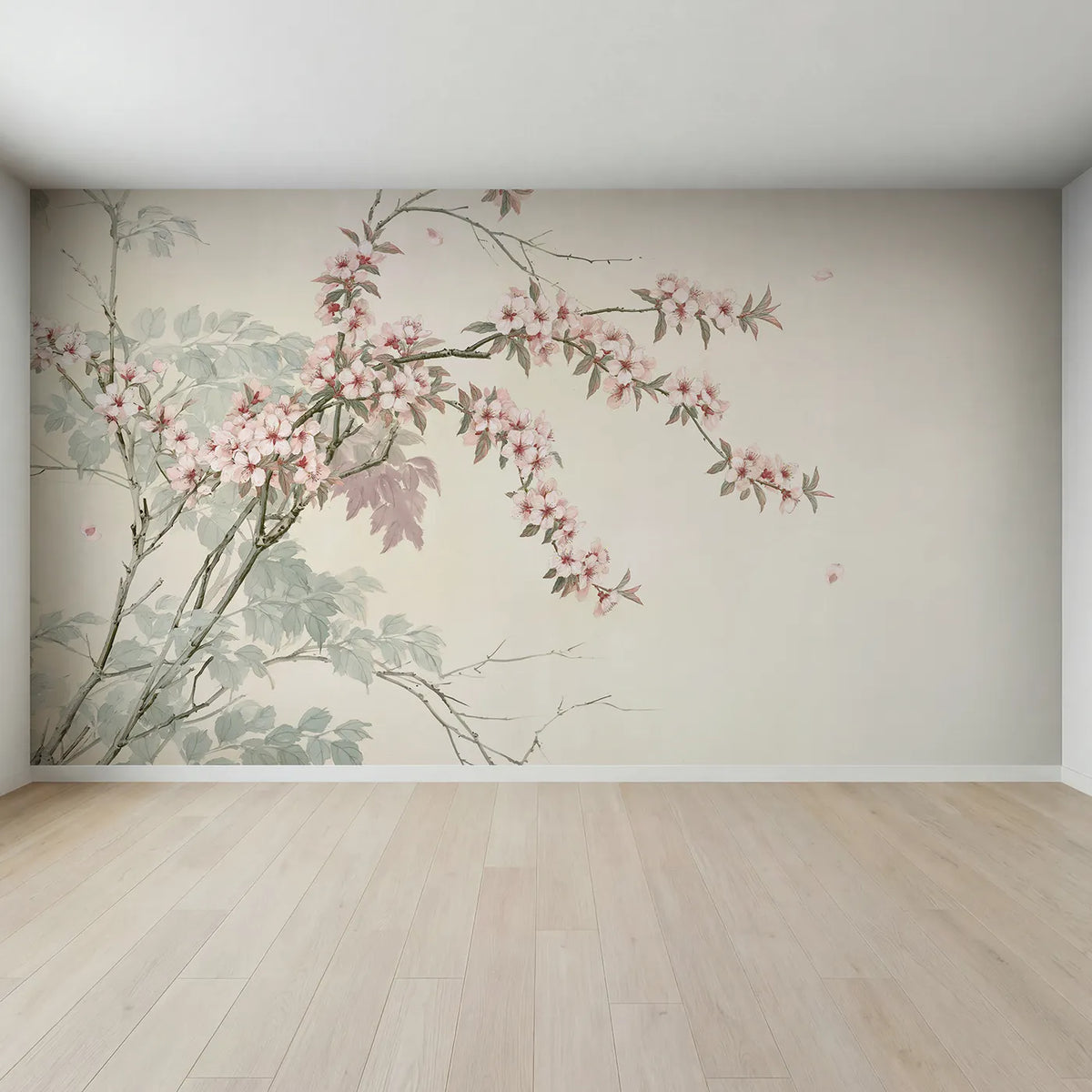 Full view of Peach Blossom Branch Wallpaper Mural by Whimsy Tots