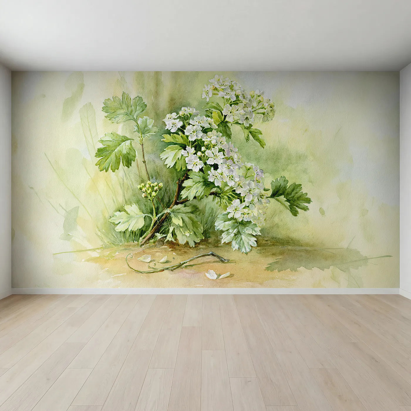Full view of Hawthorn Blossom Study Wallpaper Mural by Whimsy Tots