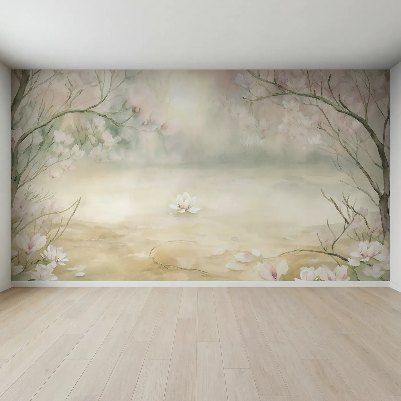 Full view of Soft Magnolia Haze Wallpaper Mural by Whimsy Tots