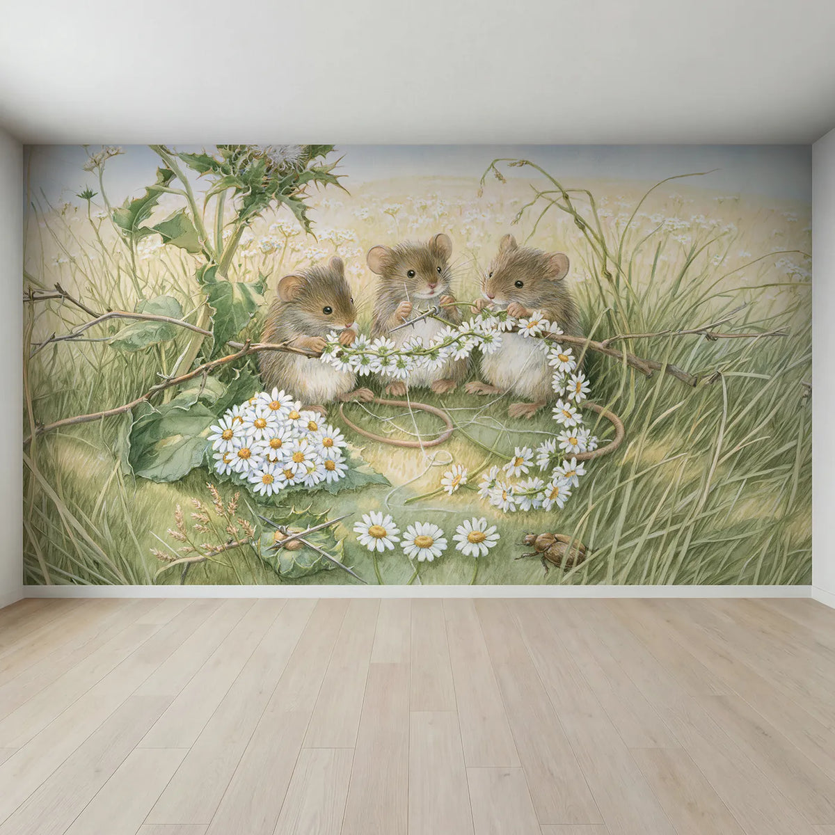 Full view of The Daisy Chain Makers Wallpaper Mural by Whimsy Tots