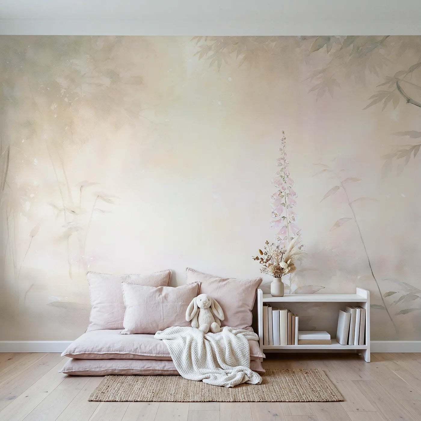 Misty Foxglove Garden Wallpaper Mural in playroom setting by Whimsy Tots