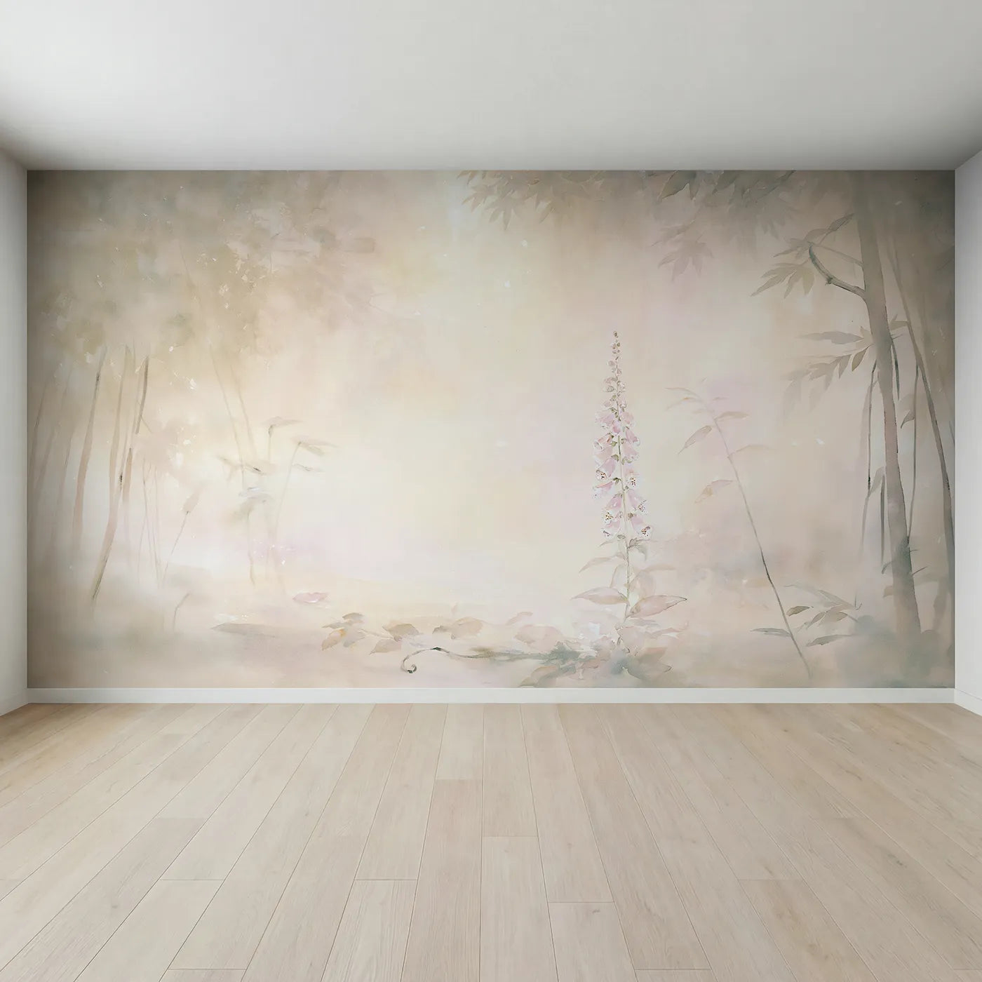 Full view of Misty Foxglove Garden Wallpaper Mural by Whimsy Tots