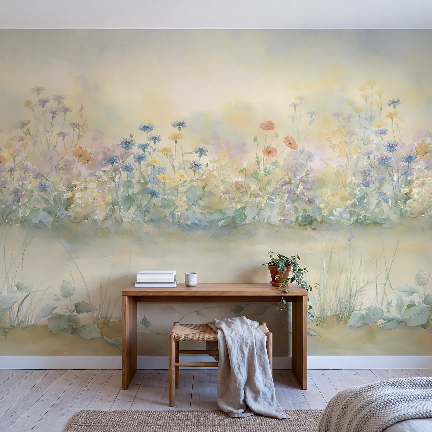 Hazy Flower Border Wallpaper Mural in playroom setting by Whimsy Tots