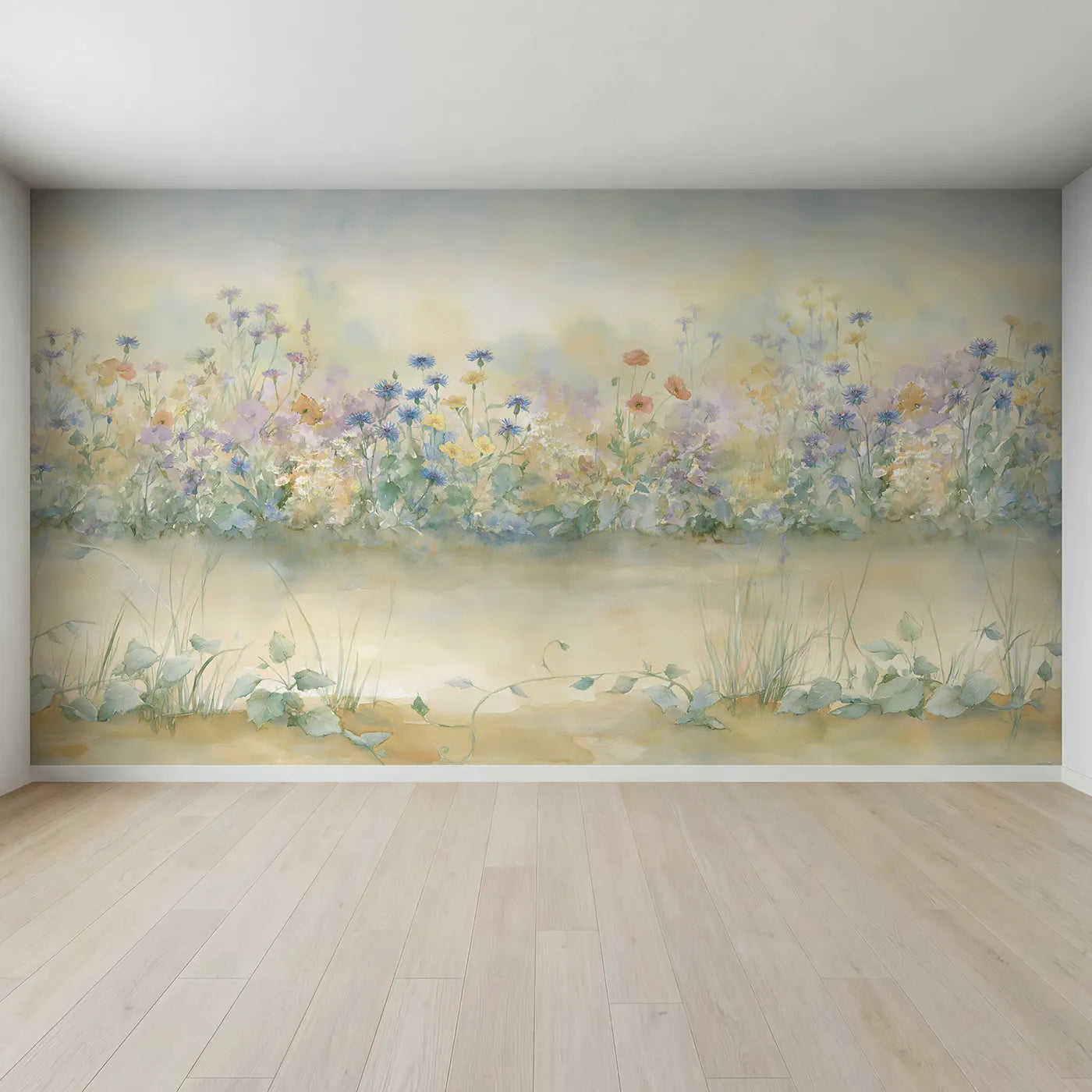 Full view of Hazy Flower Border Wallpaper Mural by Whimsy Tots
